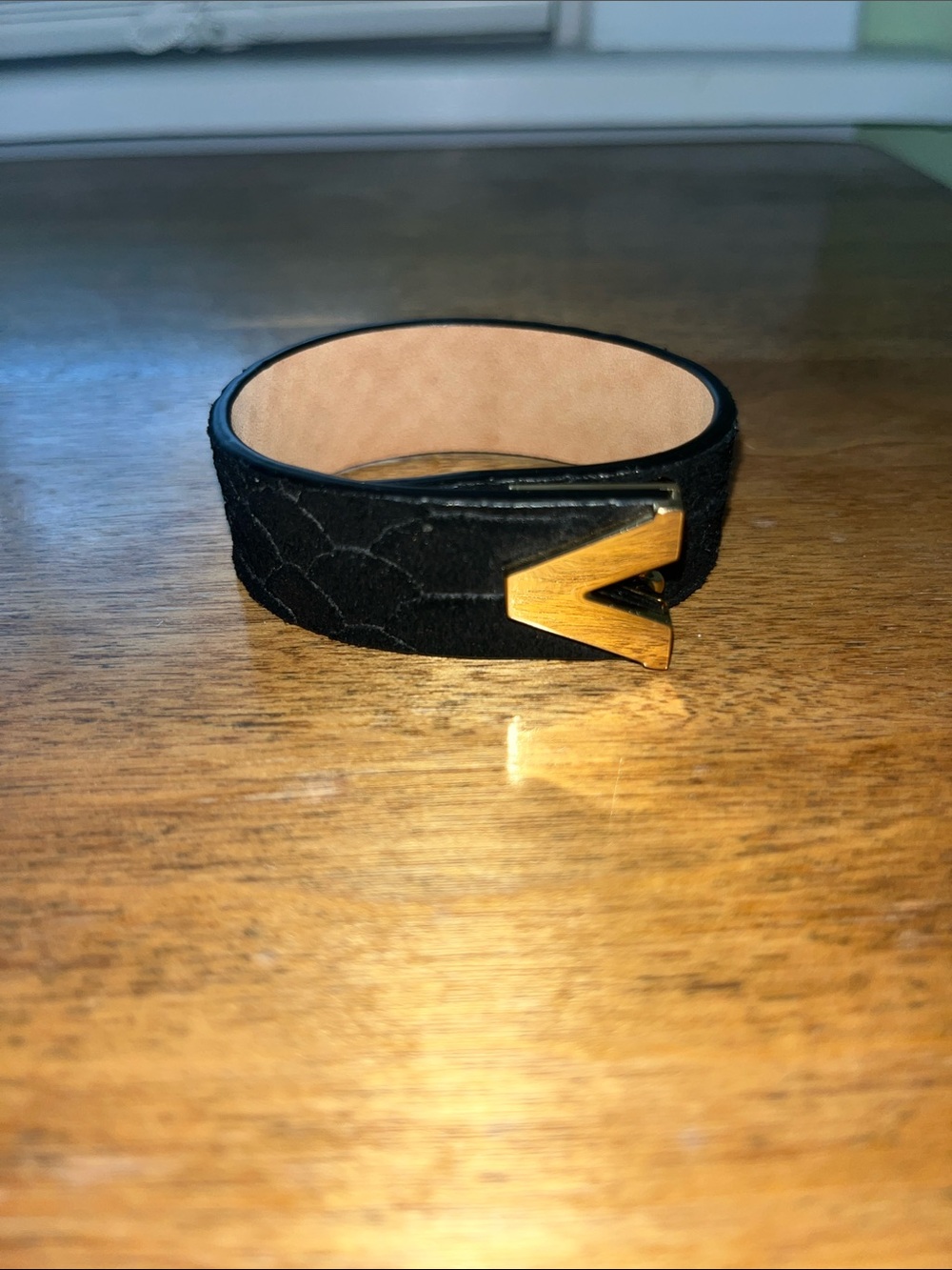 Vince Camuto Black Suede Crocodile Print Bracelet with Gold Hardware